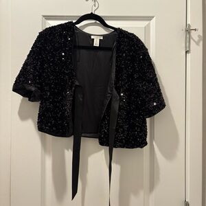 Black Sequin Short Sleeve Bolero Jacket